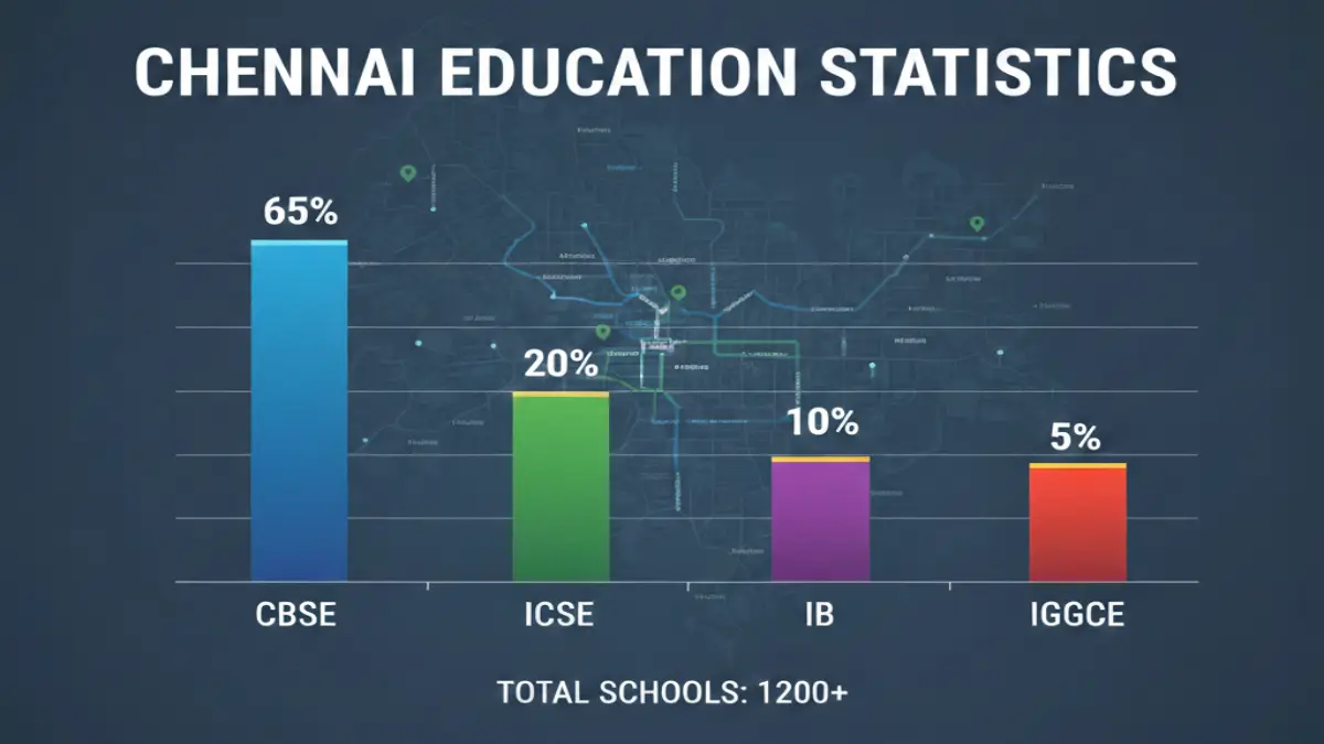 Chennai education statistics showing CBSE, ICSE, IB and IGCSE school distribution
